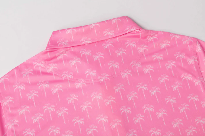 Pink Coconut Tree Polo Shirt - Antimicrobial Quick Dry Slim Fit for Men