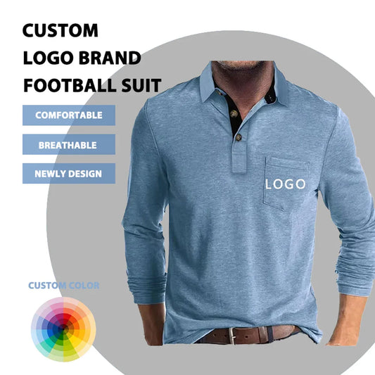 Bulk Custom Custom logo High Quality Cotton Blend Polyester Navy Blue Pocket Tshirts Luxury Blank Men's Polo Long Sleeve Shirts with Logo Embroidery - Manufacturer Qiandao