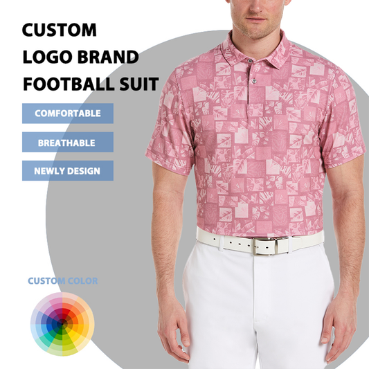 Custom Logo Pattern High Quality Performance Men Contrast Trim All Over Print 94 Polyester 6 Elastane Shirt Golf Polos