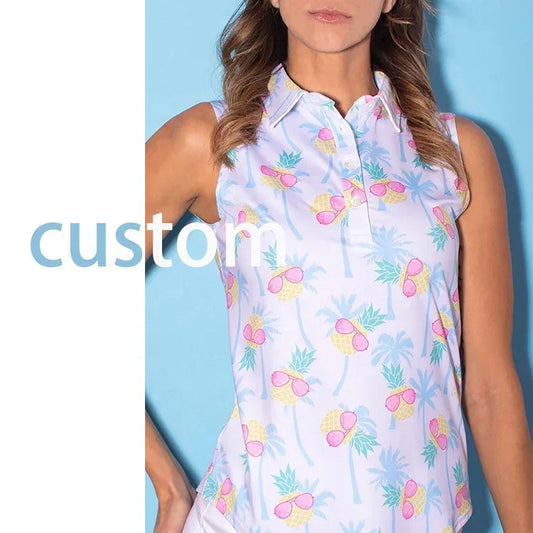 Bulk Custom Custom Personalized Golf Activewear Lightweight Polyester Spandex Sleeveless Breathable Polo Shirt Women Golf Clothing with Logo Embroidery - Manufacturer Qiandao