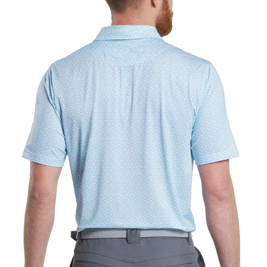 Bulk Custom Men's Golf Polo Shirt - Stylish Performance Wear with Blue Star and Flower Prints with Logo Embroidery - Manufacturer Qiandao