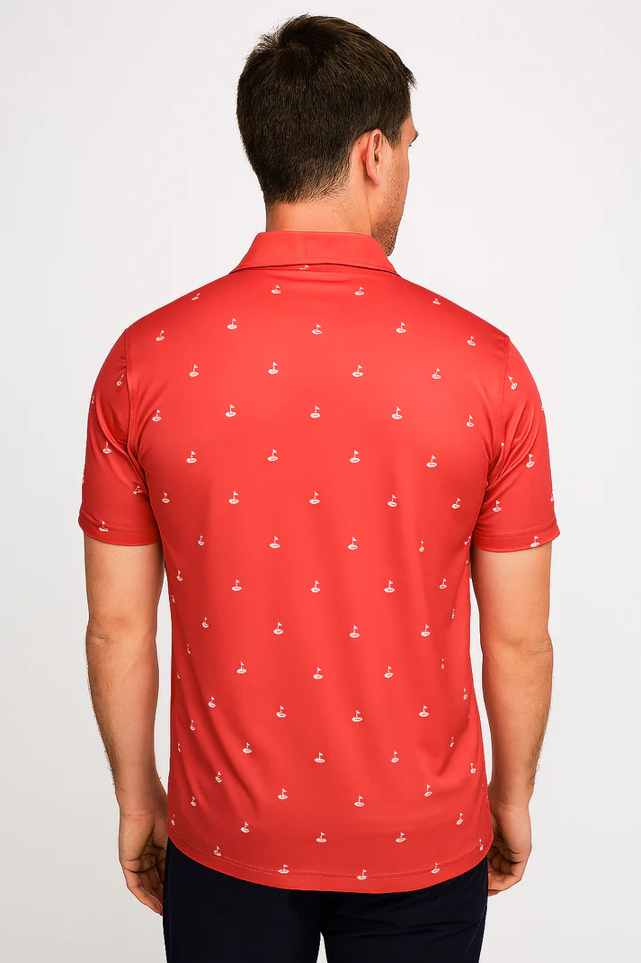 Golf Hole Marker Pattern Antimicrobial Quick Dry Slim Fit Polo Shirts