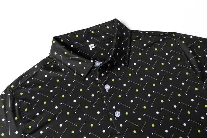 Antimicrobial Golf Polo Shirt - Quick Dry Slim Fit with Golf Equipment Patterns