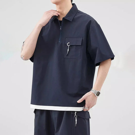 Bulk Custom Custom logo Breathable Quick Dry Slim Fit Moisture Wicking Casual Plain Short Sleeve Pocket Zipper Polo Shirts for Men with Logo Embroidery - Manufacturer Qiandao