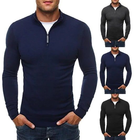 Bulk Custom Custom Solid Color Embroidered Stand Collar Knit Quarter Zip-up Pullover Sweatshirt Autumn Digital Printing Sweatshirt with Logo Embroidery - Manufacturer Qiandao