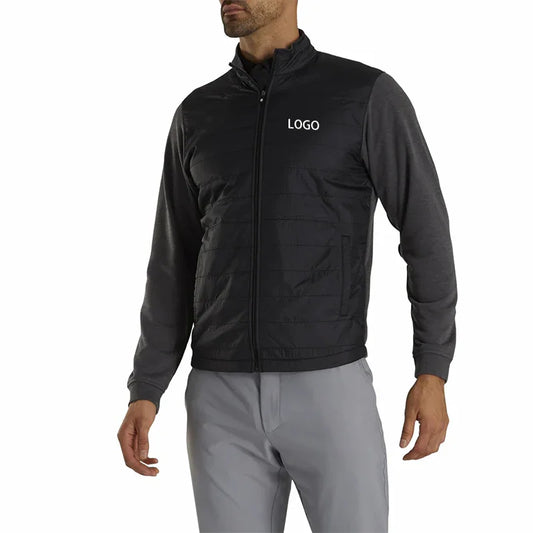 Bulk Custom Custom 2022 Winter Men Full Zip Hybrid Windproof Soft Shell Quilted Golf Jacket with Logo Embroidery - Manufacturer Qiandao