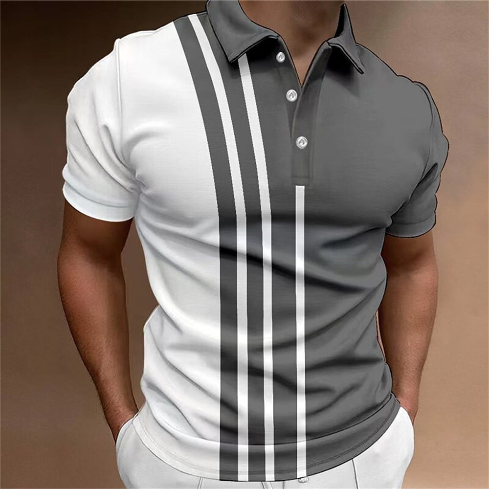 Custom Logo Stripe Plate Printing Summer Clothing Daily Casual Short Sleeve Loose Oversized Fashion Men Polo Shirt
