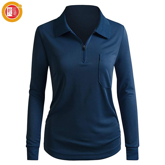 Supplier Custom logo Women's Long Sleeve Golf Clothing 100% Cotton Women's Polo Shirt Custom