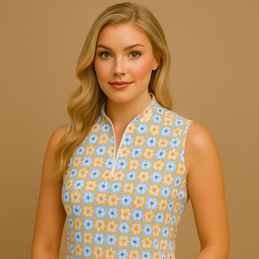 Custom sublimated women's quick-drying sleeveless golf quarter-zip sun-protective sports pullover