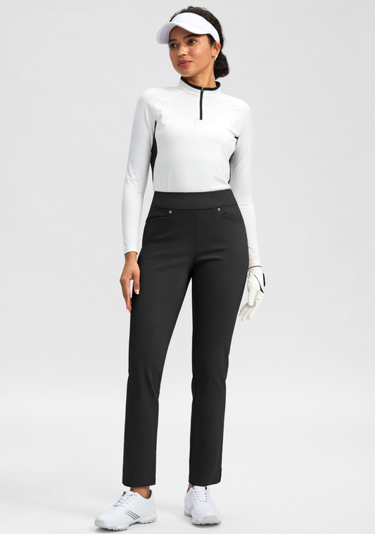 Women's high-waisted body-shaping elastic pullover dress with three pockets and straight-leg work and leisure golf pants