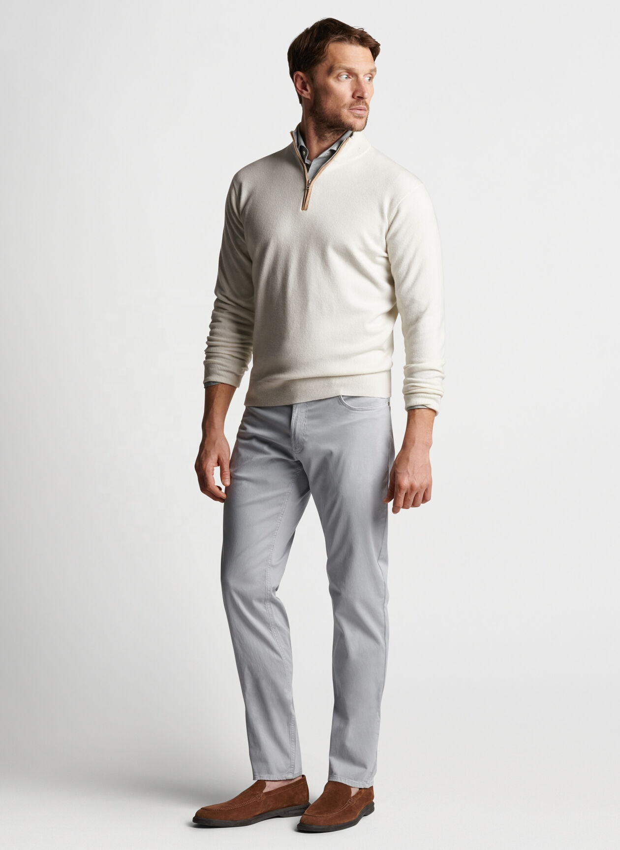 Custom Logo Winter Plain Fleece 1/4 Zip Collar Quarter Zip Pullover White Golf Sweater Men Sweatshirt