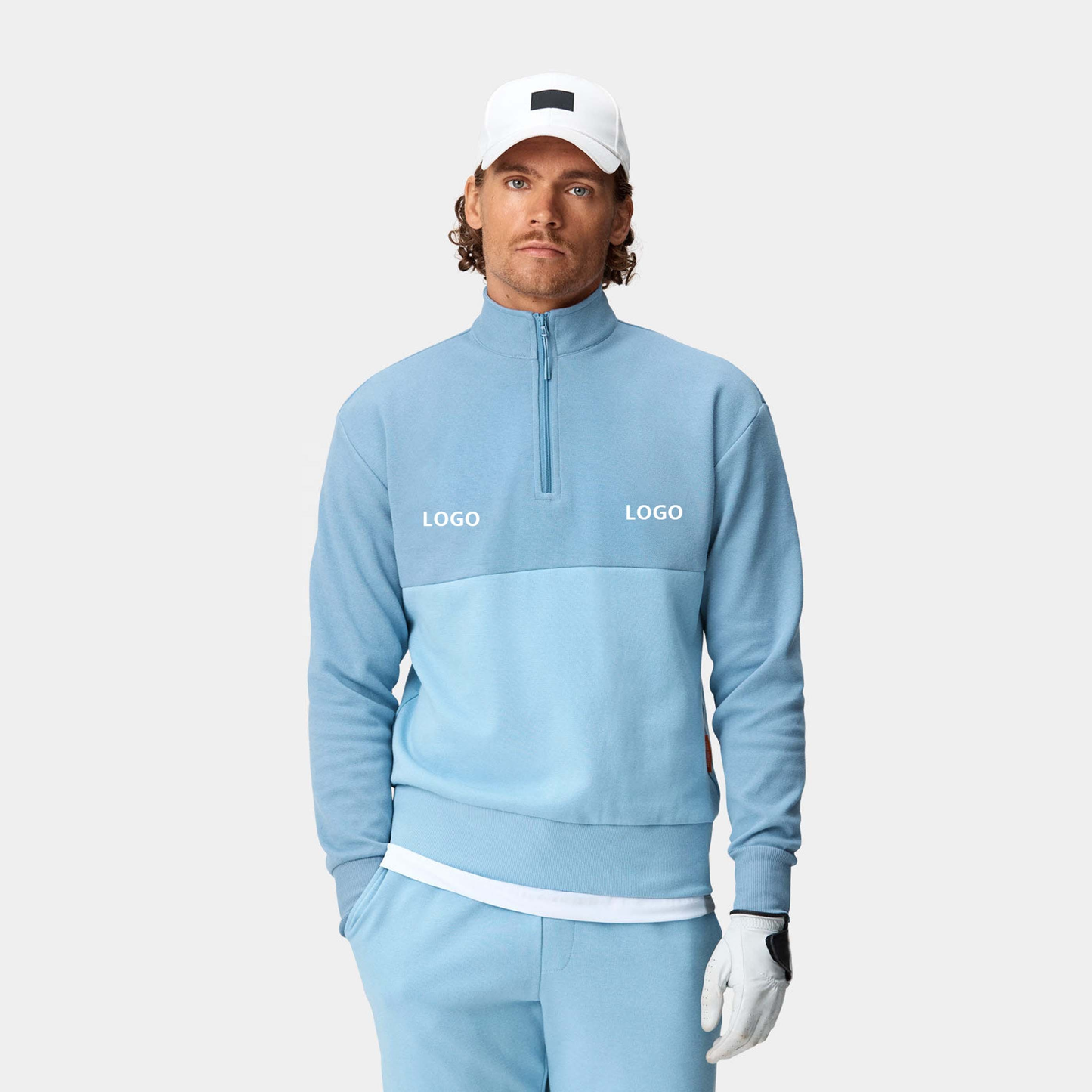 Custom Logo Print Plain Dyed Solid Sport Golf Long Sleeve 1/4 Quarter Zip Collar Hoodie Pullover Sweatshirts for Men