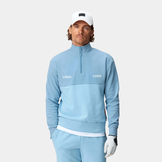 Custom Logo Print Plain Dyed Solid Sport Golf Long Sleeve 1/4 Quarter Zip Collar Hoodie Pullover Sweatshirts for Men