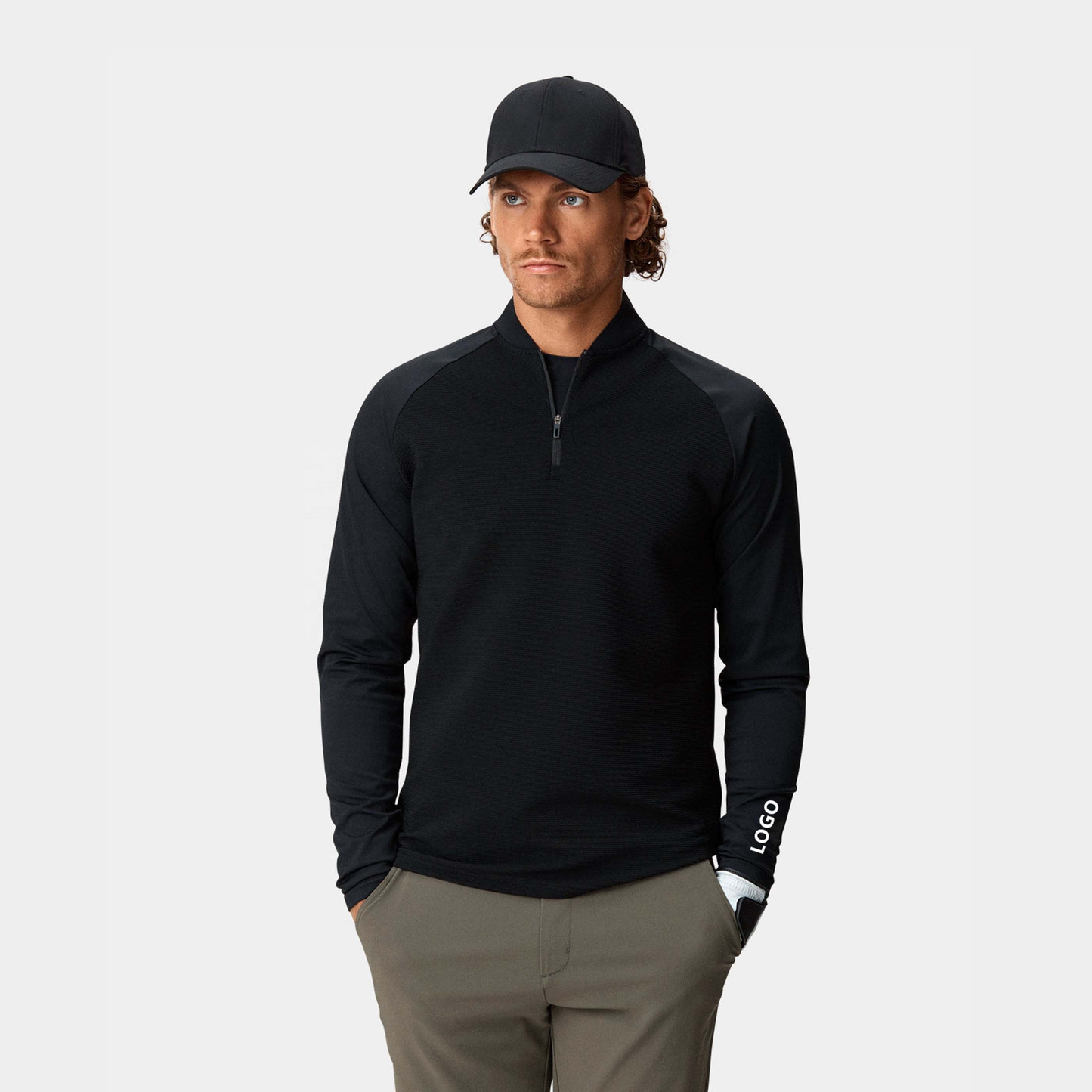 Custom Logo Men's Black Casual Slim Sport Golf Long Sleeve Quarter 1/4 Zip Collar Hoodie Pullovers Sweatshirts