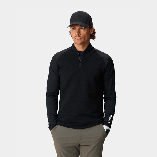 Custom Logo Men's Black Casual Slim Sport Golf Long Sleeve Quarter 1/4 Zip Collar Hoodie Pullovers Sweatshirts
