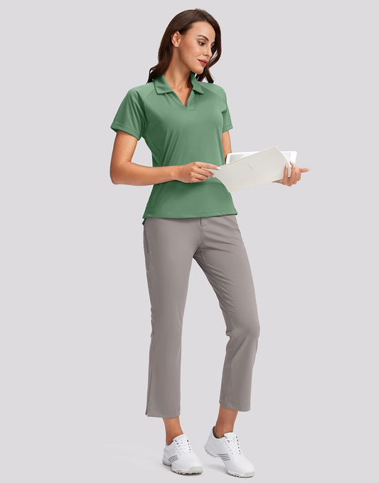 Customized logo quick-drying V-neck short-sleeved tennis tops, UPF 50+ collared golf plus-size women's polo shirts