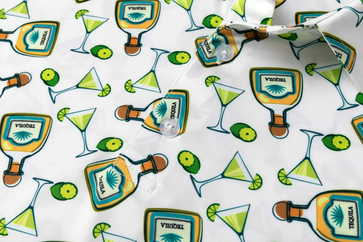 Tequila Drinkware Polo Shirt - Antimicrobial Quick Dry Slim Fit with Themed Pattern