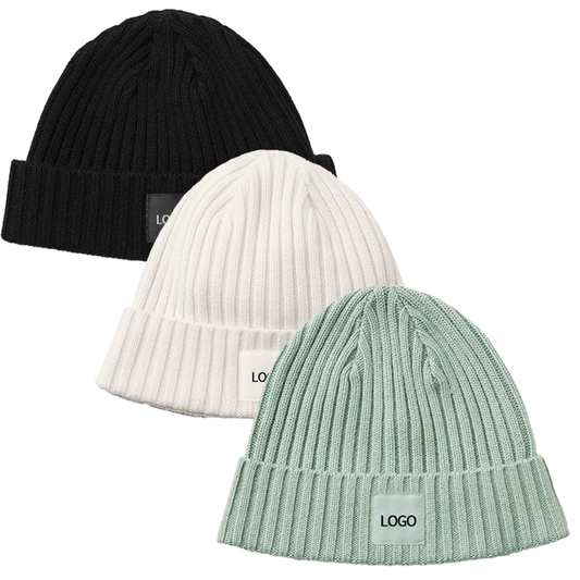 Custom logo unisex high-quality solid color blank dyed solid color winter beanie, acrylic knitted hat with cuffs