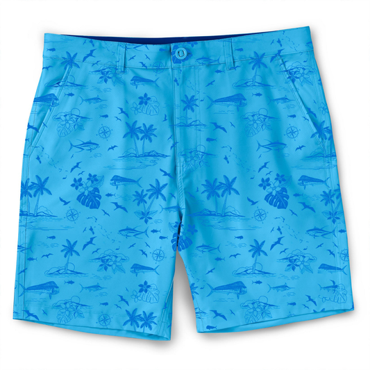 Full-body sublimation printed, heavyweight polyester men's unisex 6-inch inseam custom tree mesh golf shorts for summer