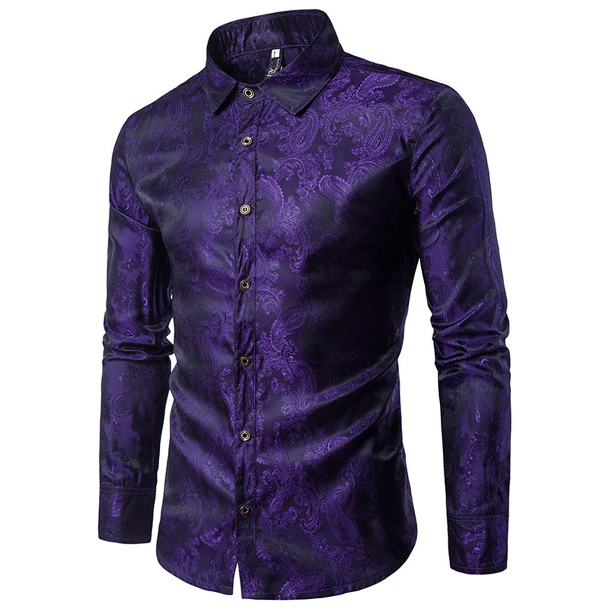 Custom White Polyester Long Sleeve Dress Shirt Party Button-down Paisley Men Shirt