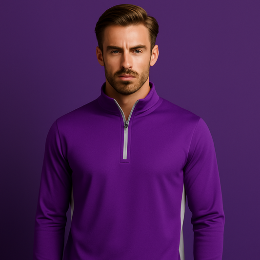 Custom Tillandsia Purple Plain Dyed Solid Sport High Quality 1/4 Quarter Zip Pullover Golf Sweatshirts for Men
