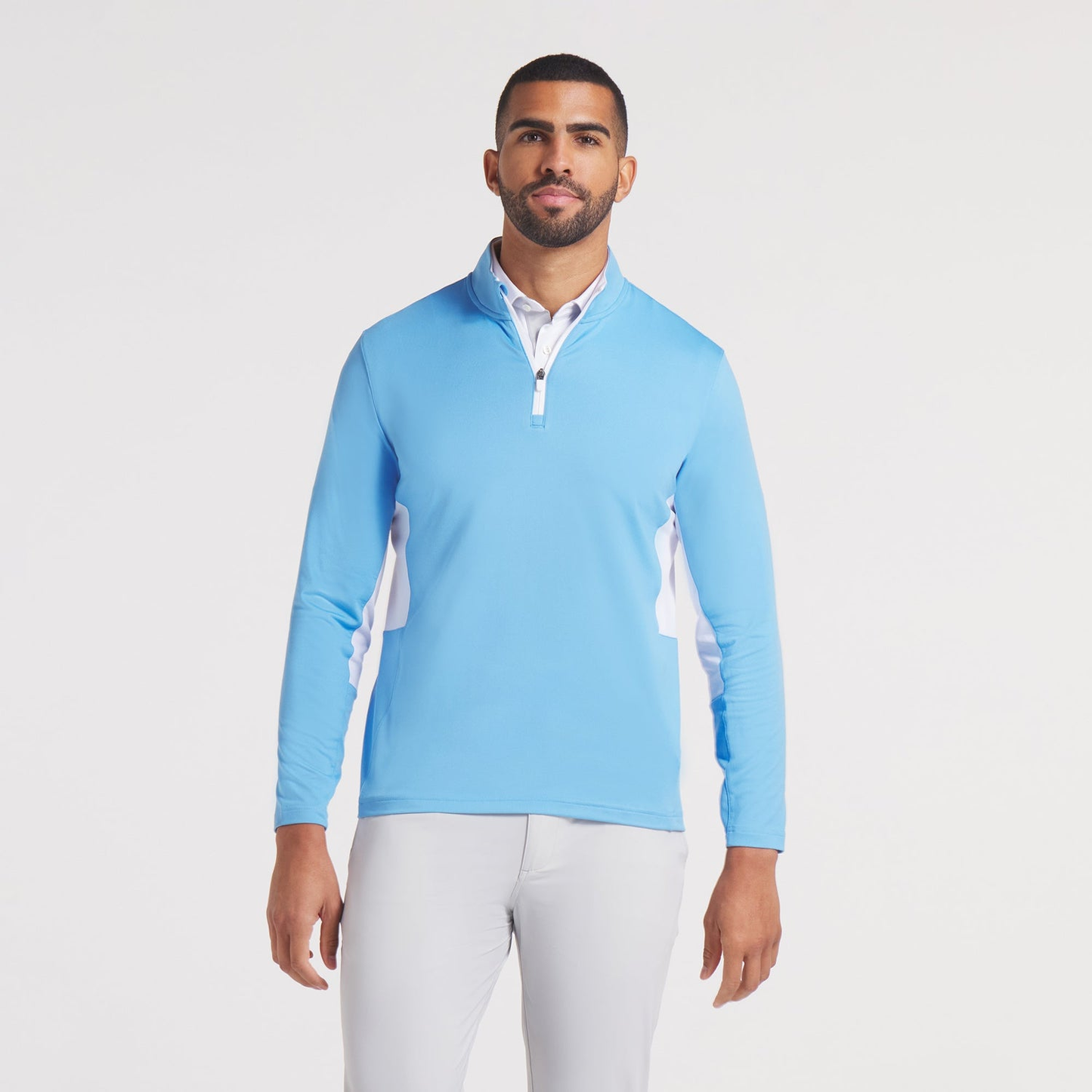 OEM Spandex Polyester Customizable Athletic Men Lightweight Team Light Blue Quarter Zip Sweatshirt Men Golf Pullover