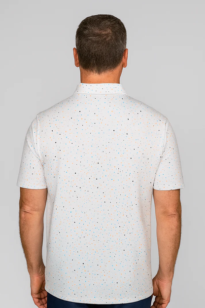 Antimicrobial Polo Shirt with Colorful Polka Dot Print and Quick-Dry Technology