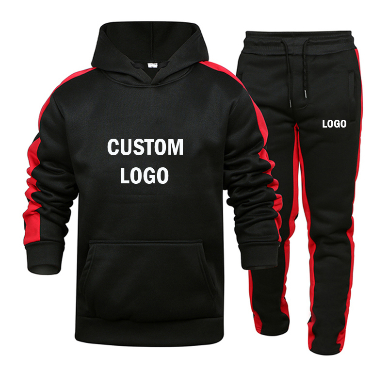 Custom Embroidered logo 50% Cotton 50% Polyester Solid Color Two Plus Size Men's Hoodie and Sweatpants