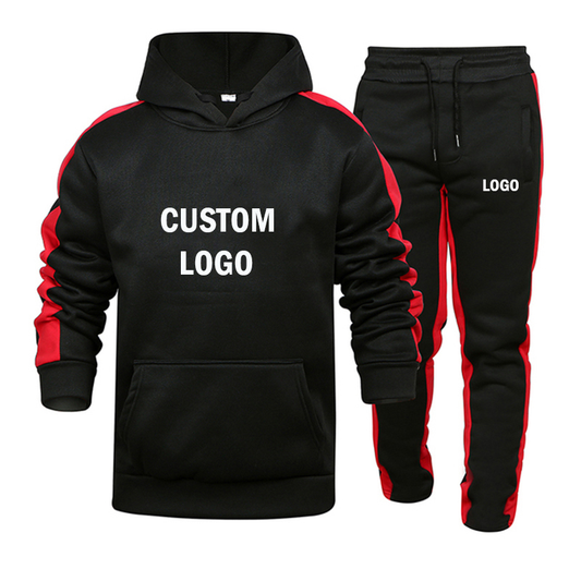 Custom Embroidered logo 50% Cotton 50% Polyester Solid Color Two Plus Size Men's Hoodie and Sweatpants