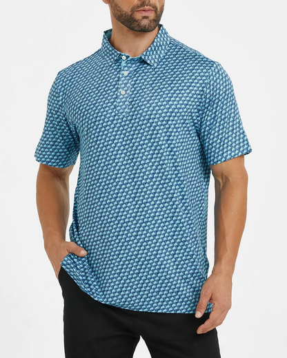 Men's Hawaii Golf Polo - Blue Tropical Pattern Coconut Tree Shirt