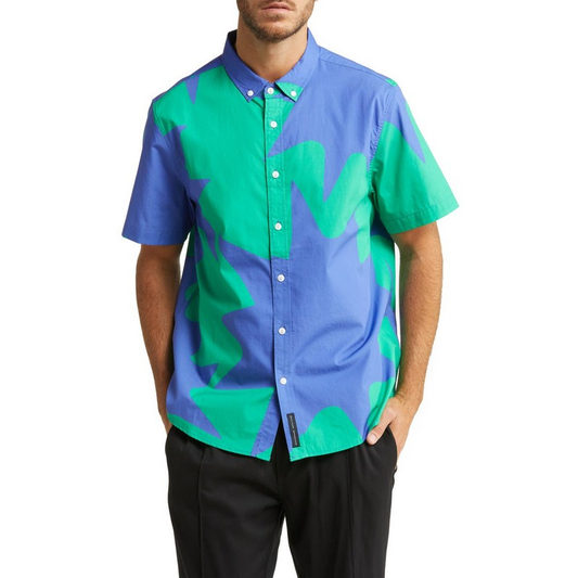 OEM Custom Print Sublimation Hawaii Solid Color Cotton Polyester Short Sleeve Print Hawaiian Shirt Blue