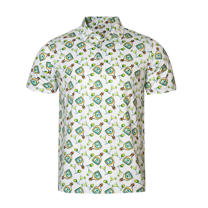 Tequila Drinkware Polo Shirt - Antimicrobial Quick Dry Slim Fit with Themed Pattern