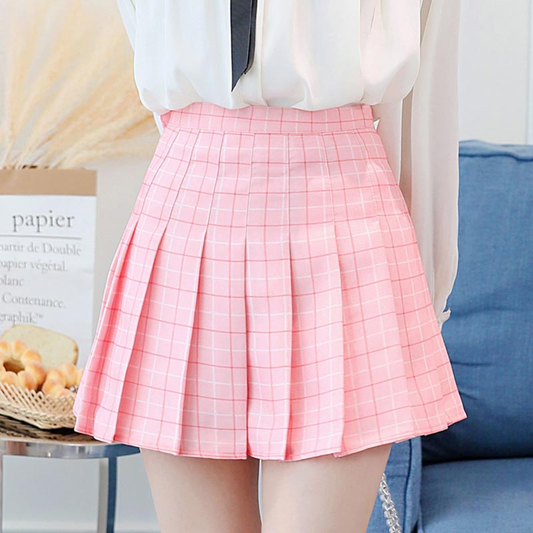 Custom-made women's wrinkled high-waisted skirts, casual and cute A-line plaid school uniform mini skirts for girls in summer