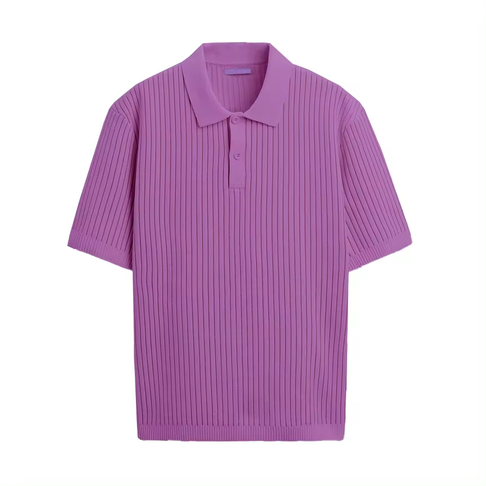 Custom Anti-Shrink Knitted Material Turn-Down Collar Men's Formal Pullover Sweater Short Sleeve Polo T-Shirt