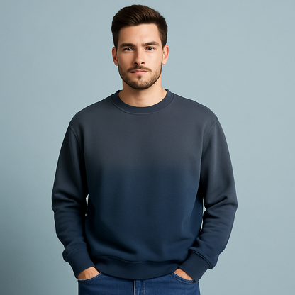 Custom Men's Sweatshirts Casual Round Neck Gradient Solid Color Loose Fit with Two Open Pullover
