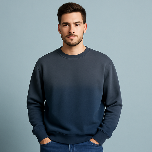 Custom Men's Sweatshirts Casual Round Neck Gradient Solid Color Loose Fit with Two Open Pullover