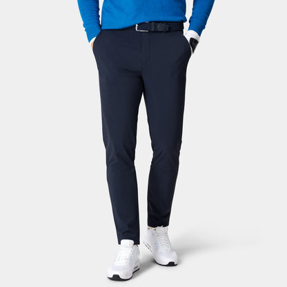 Luxurious high-performance sport navy blue lightweight pants, four-way stretch quick-drying body-hugging golf pants, made from recycled materials