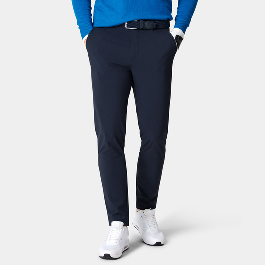 Luxurious high-performance sport navy blue lightweight pants, four-way stretch quick-drying body-hugging golf pants, made from recycled materials