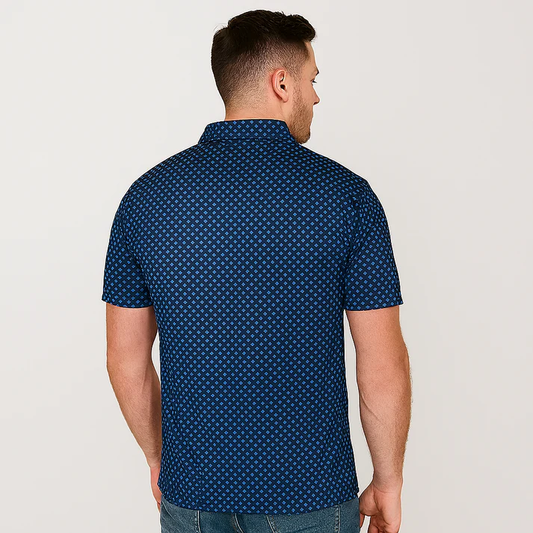 Blue Diamond Polo Shirt - Antimicrobial Quick Dry Slim Fit with Lattice Pattern