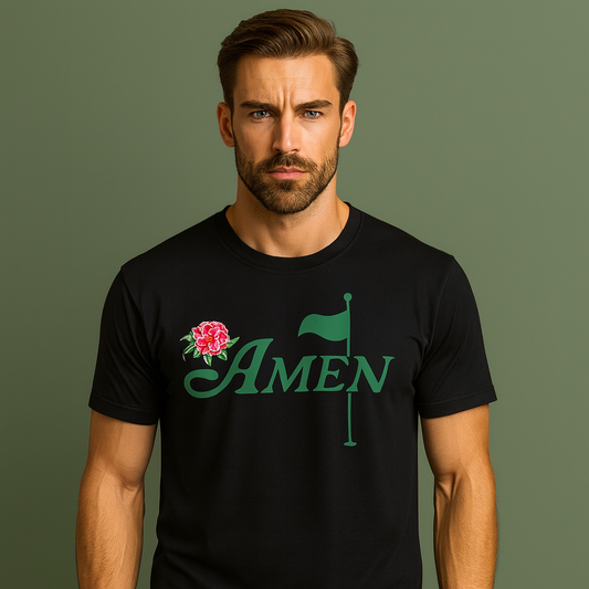 Custom Black O-Neck Design Amen Floral Print Manufacturing 100% Cotton Golf t Shirts for Men Cheap