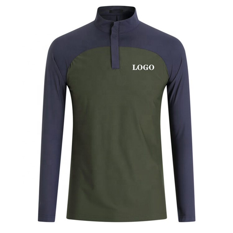 Custom Logo 1/4 Zip Neck Gym Tops Pullover Golf Sweatshirt for Men Outdoor Sports Patchwork Pique Solid Design Digital Spring