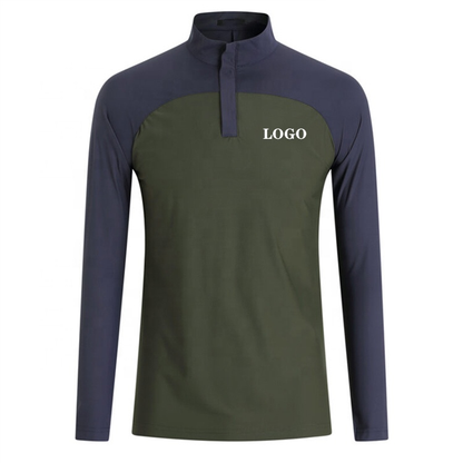 Custom Logo 1/4 Zip Neck Gym Tops Pullover Golf Sweatshirt for Men Outdoor Sports Patchwork Pique Solid Design Digital Spring