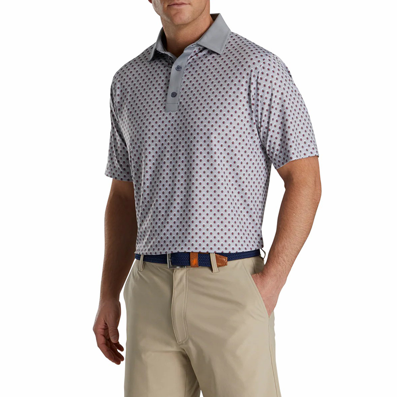 Custom Embroidery Logo Men Geometric Print Lisle Self Collar Performance Golf Sublimated Polo Neck Shirt Manufacturer