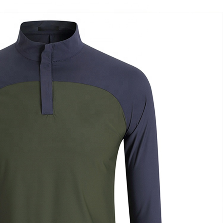 Custom Logo 1/4 Zip Neck Gym Tops Pullover Golf Sweatshirt for Men Outdoor Sports Patchwork Pique Solid Design Digital Spring