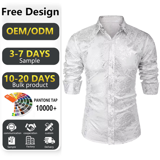 Custom Elegant White Floral Printed Design Shirts Casual Button Down White Shirt for Men Formal
