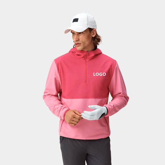 Custom Logo Casual Pink Golf Performance Long Sleeve Lightweight 1/4 Quarter Zip Collar Hoodie Pullovers Sweatshirts for Men