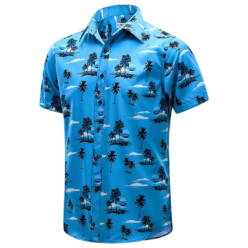 OEM High Quality Custom Embroidery Hawaiian Shirt Men Moisture Absorption Vacation Short Sleeve Formal Polyester Hawaiian Print
