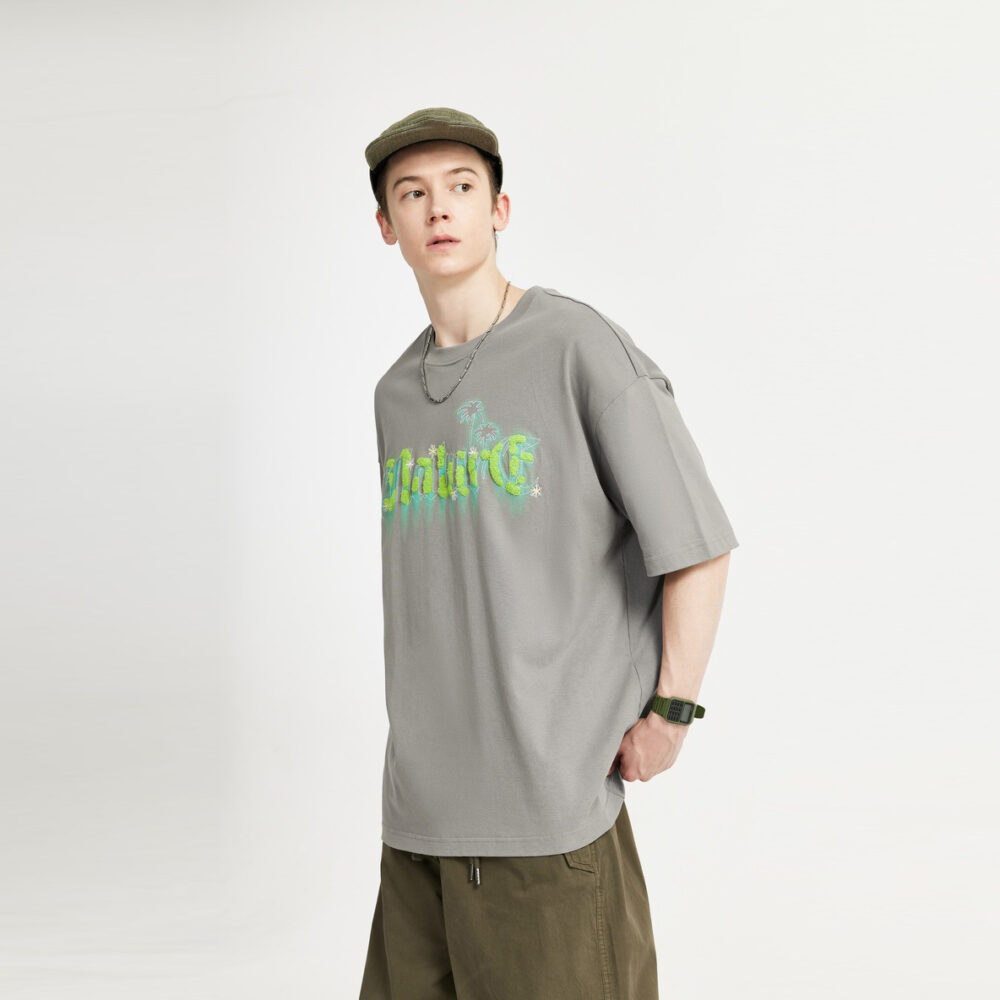 Men's Custom Plus Size Drop Shoulder 100% Heavy Cotton Men's Street Color Towel Embroidered T-Shirt