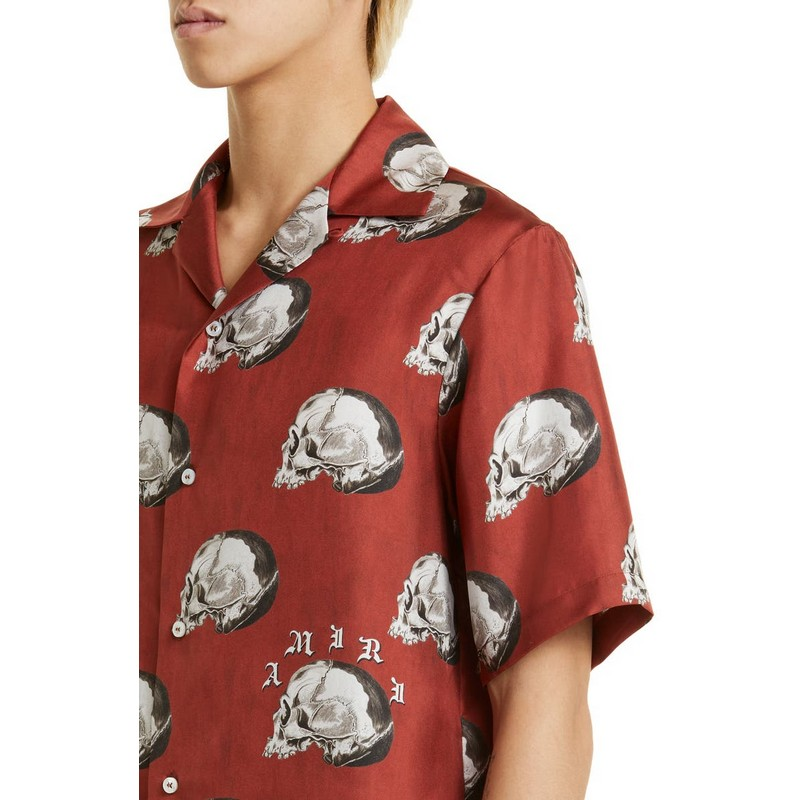 Custom Print Lang Skull Hawaiian Silk Bowling Shirt All-Over Logo Quick Dry Anti-Shrink Western Button Shirt