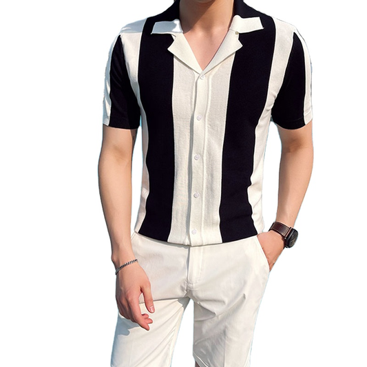 Fashion Short Sleeved Striped Anti Bacterial Comfortable Durable Extension High Quality Men Shirt